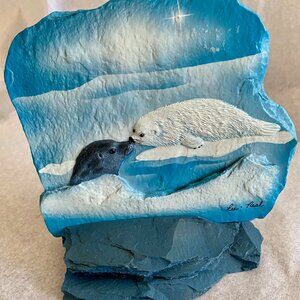 Reflections Bay Life Art Seals Signed Lee Neal Handpainted On Slate Canadian Art